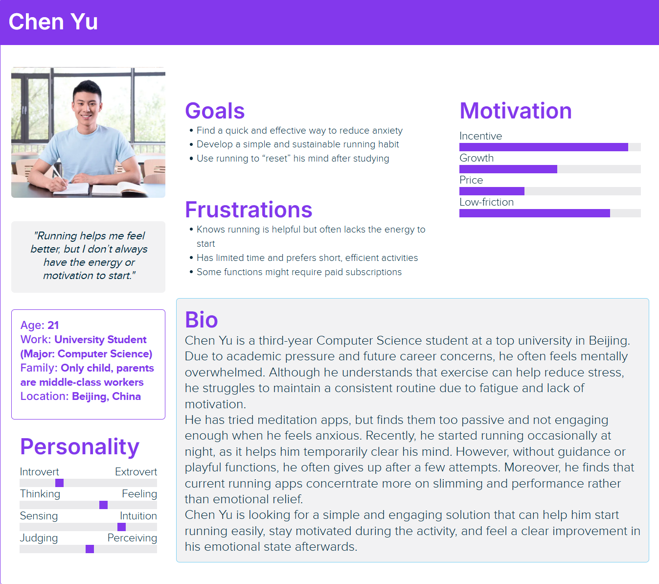 Primary user persona board for Chen Yu